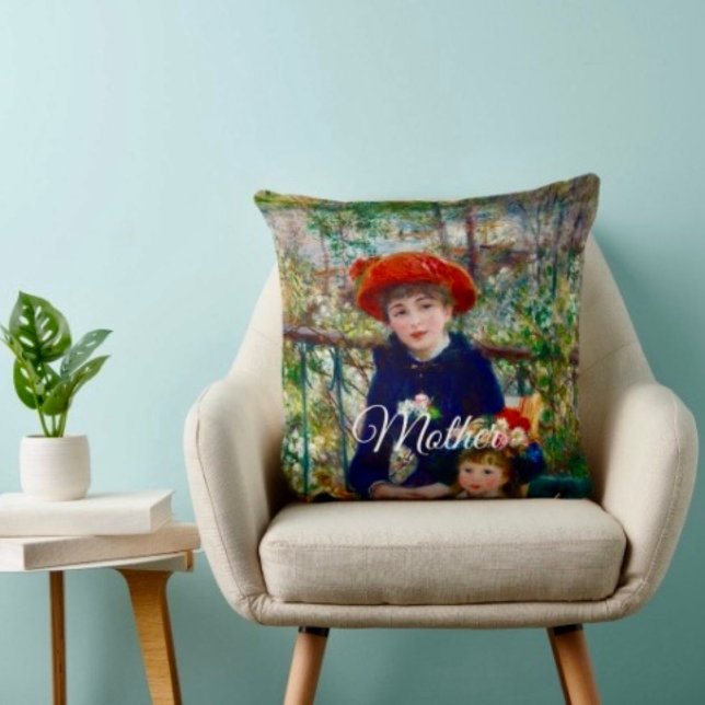 Coussin Renoir’s Mère et Enfant   (Throw Pillow 100% polyester heavyweight stretch material. Hidden zipper Made in the USA.
)