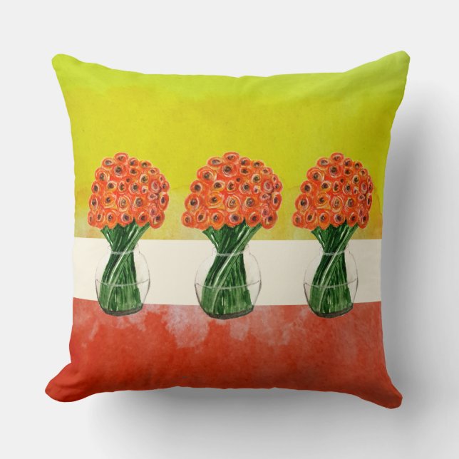 Coussin Renoncule d'été jaune orange aquarelle  (Recto)
