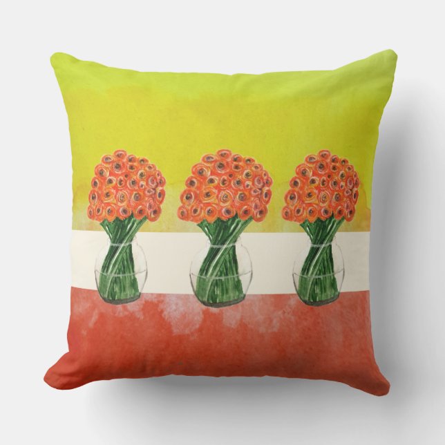 Coussin Renoncule italienne jaune orange aquarelle (Recto)