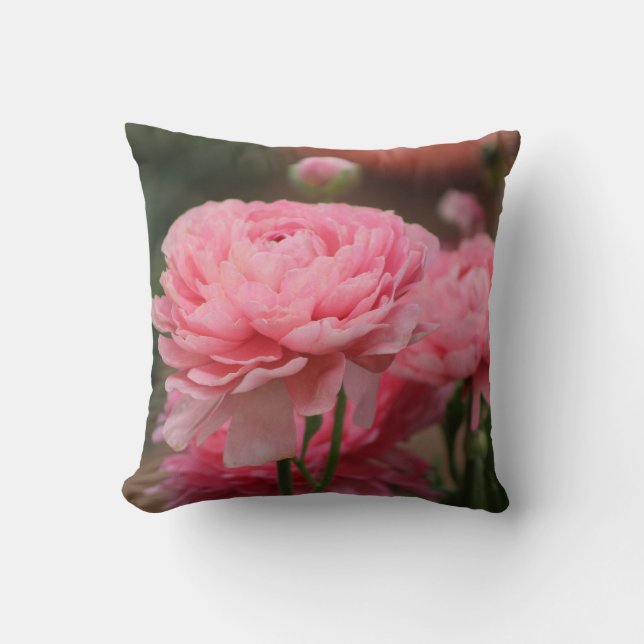 Coussin Renoncule rose paon en gros plan (Recto)