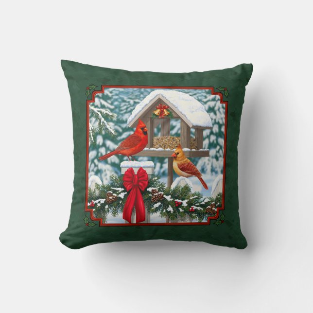 Coussin Repas de Noël des cardinaux Vert (Recto)
