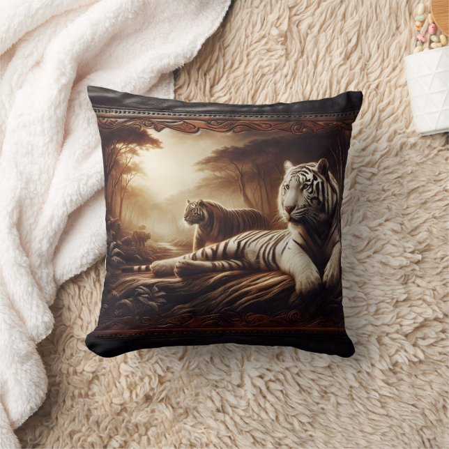 Coussin Repose des tigres du Bengale dans une forêt luxuri (Couverture)