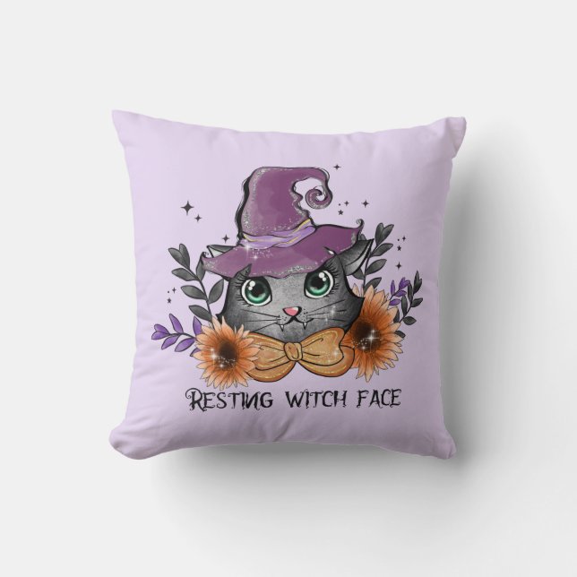 Coussin Repose du visage de sorcière - Chat avec Casquette (Recto)