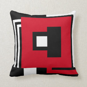 Coussin Reposez noir, blanc &red dans le style géométrique