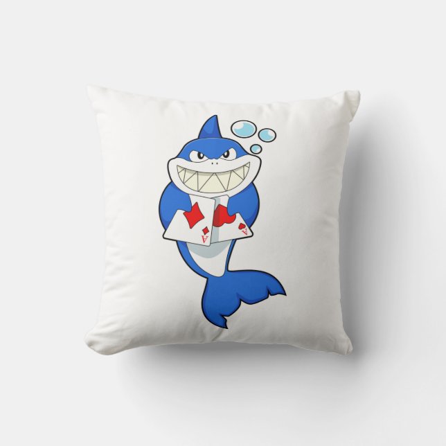 Coussin Requin au Poker avec cartes de Poker (Recto)