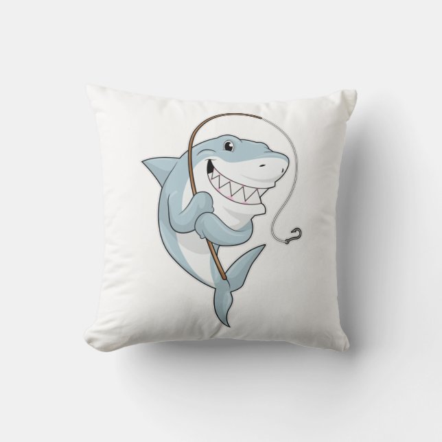 Coussin Requin comme pêcheur avec canne à pêche (Recto)