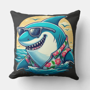 Coussin Requin Cool en Chemise Hawaïenne - Vibes de Plage 