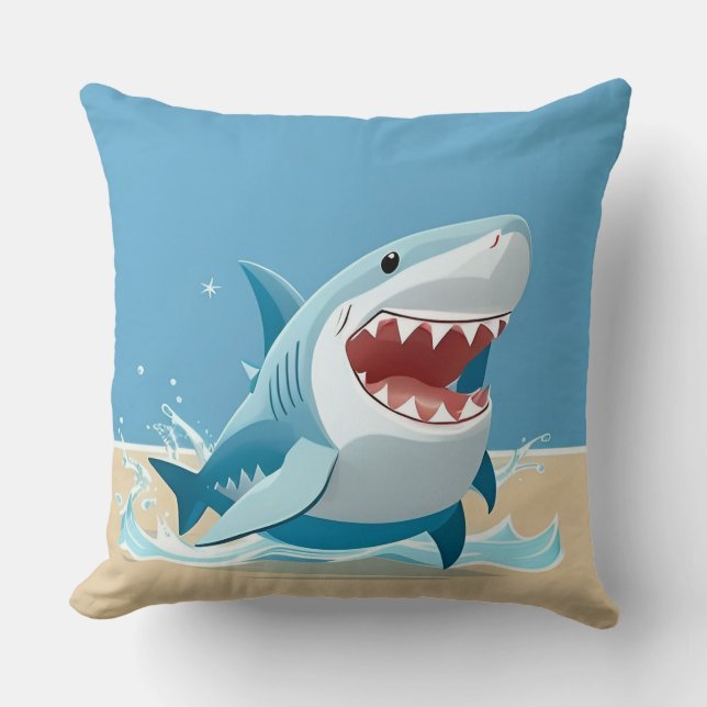 Coussin Requin de dessin animé nageant sous l'eau (Recto)