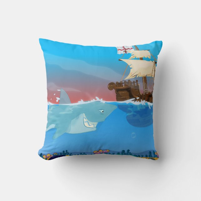 Coussin "Requin poursuivant voilier" Requin "requin drôle" (Recto)