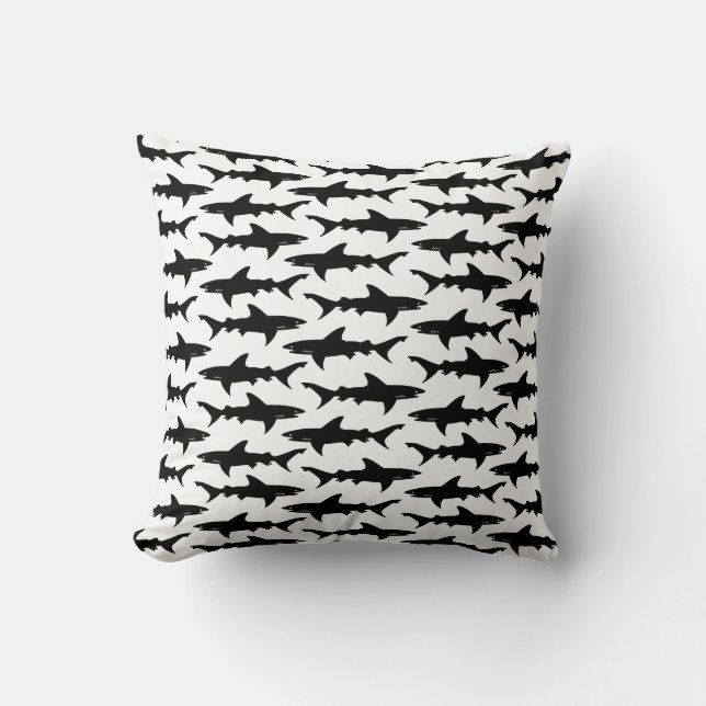 Coussin Requins - motif noir et blanc élégant de requin (Recto)