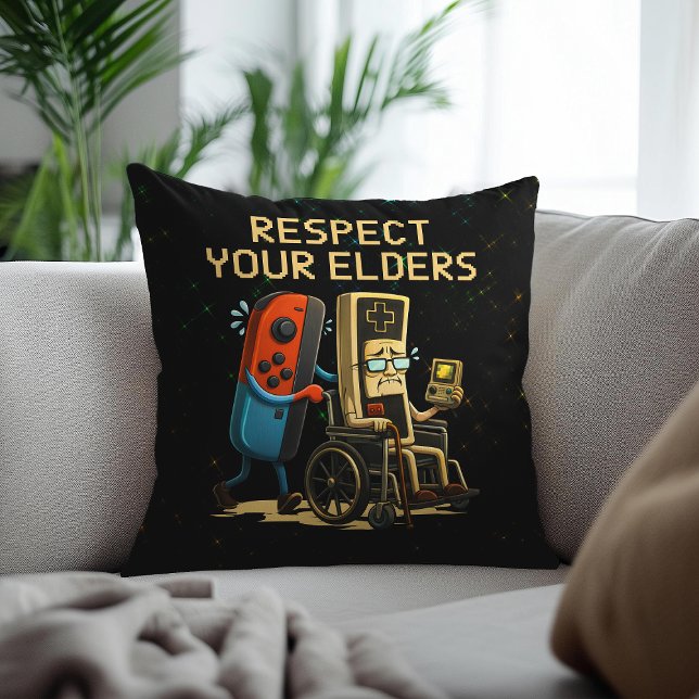 Coussin Respect Your Elders Gaming Control Retro Funny (Créateur téléchargé)