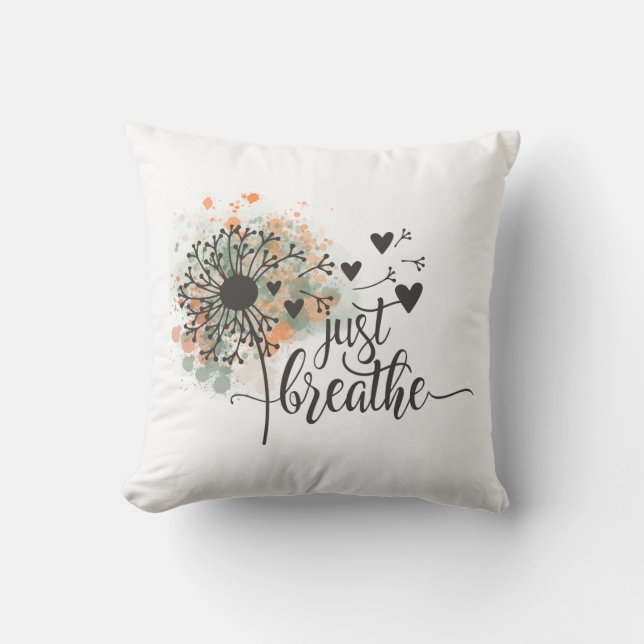 Coussin Respire le Dandelion avec les coeurs Yoga Encourag (Recto)