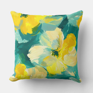 Coussin Ressort Floral Aquarelle Jaune Lumière Turquoise