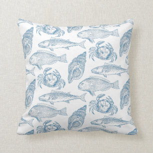 Coussin Restaurant de fruits de mer Design aquatique bleu