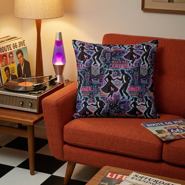 Coussin Restaurant Rétro Rock 'n' Roll des Années 50 (Créateur téléchargé)