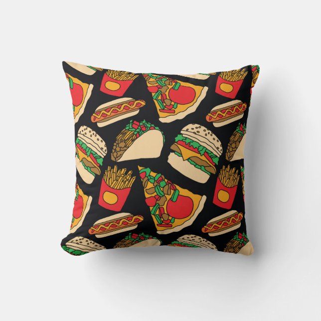 Coussin restauration rapide pizza hamburger hotdog frites  (Recto)