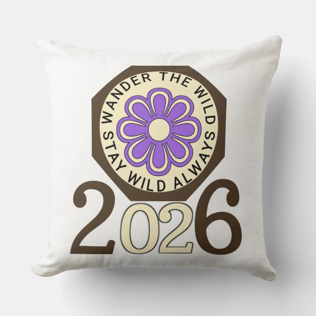 Coussin Reste Sauvage Toujours 2026 Dessin de Fleur Rétro  (Recto)