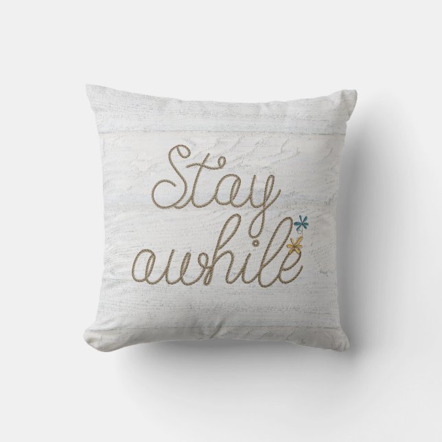 Coussin Restez à l'heure texte de corde nautique sur bois  (Recto)