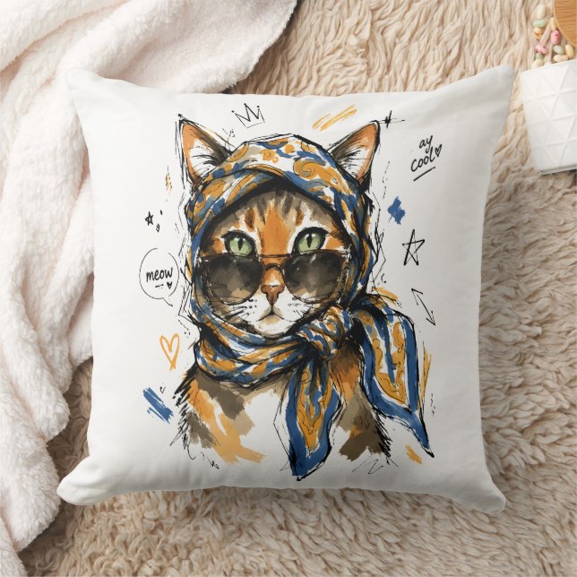 Coussin Restez Cool Chat avec des Lunettes de Soleil & Éch (Couverture)