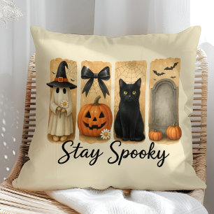 Coussin "Restez Éffrayant" Halloween Brosse Stroke Chat