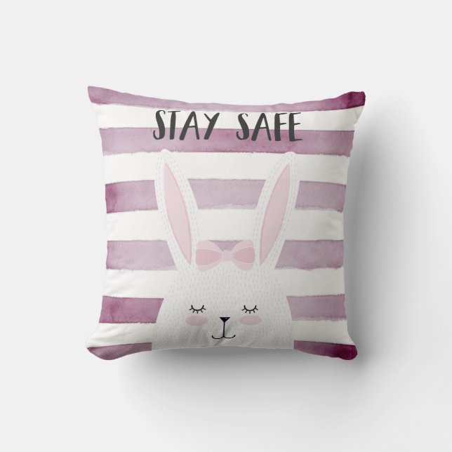 Coussin Restez en sécurité Citation amusante lapin dans le (Recto)