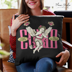 Coussin Restez heureux d'être en amour Cupid Valentine Vin