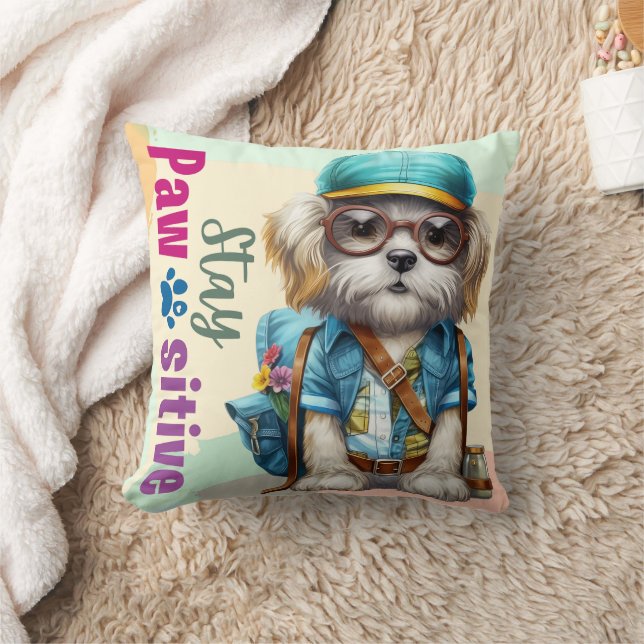 Coussin Restez Pawsitive Cube Chien Portant Le Sac À Dos (Couverture)