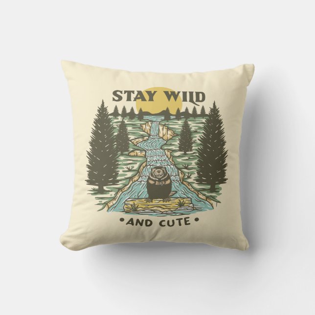 Coussin Restez Sauvage et Mignon (Recto)