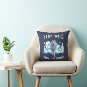 Coussin Restez Sauvage La Neige Est Ma Piste Loup Art