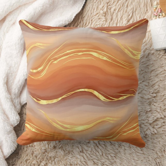 Coussin Résumé Abstrait Aquarelle Marbre Or Terracotta (Couverture)