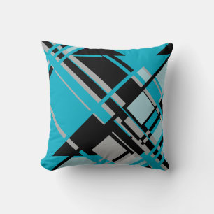 Coussin Résumé abstrait diagonal noir gris turquoise