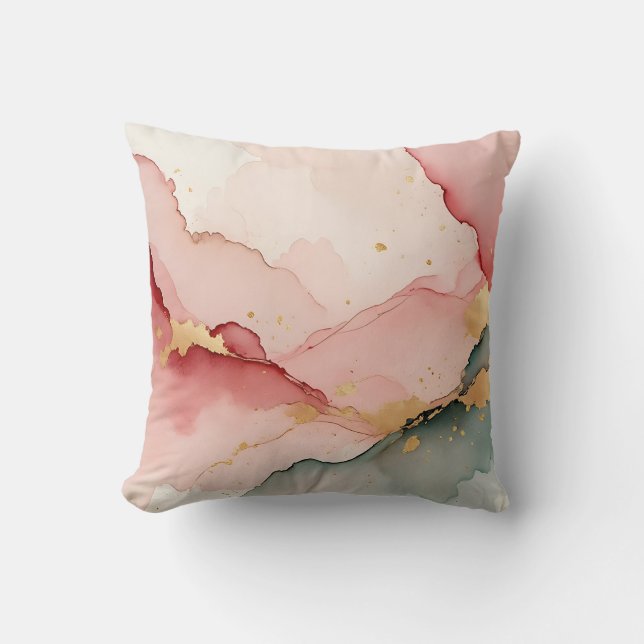 Coussin Résumé abstrait rose sarcelle or (Recto)