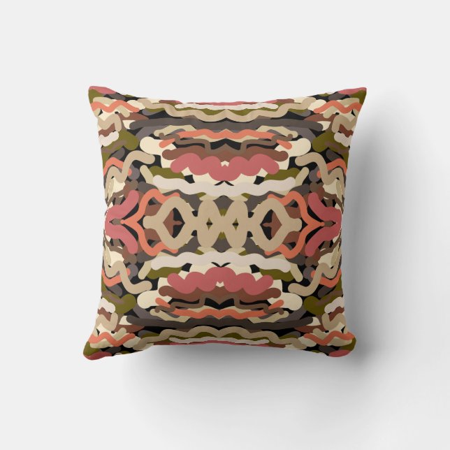 Coussin Résumé Abstrait Tons de Terre Gribouillé Sud-Ouest (Verso)