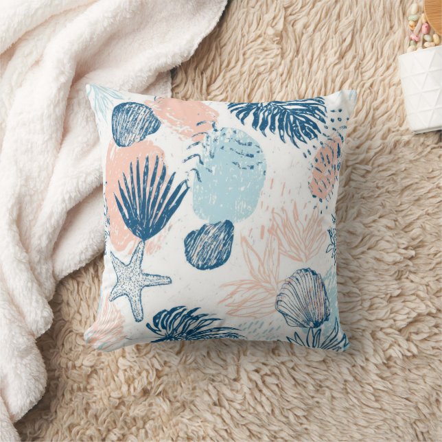 Coussin Résumé de plage nautique abstraite bleu pêche en d (Couverture)