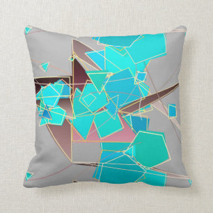 Coussin Résumé moderne - géométrique, gris et turquois