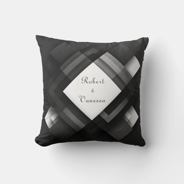 Coussin Résumé Noir Blanc Paillettes Diamant Superposées (Recto)