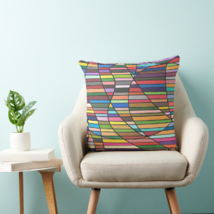 Coussin Résumé rayé multicolore avec courbes fluides