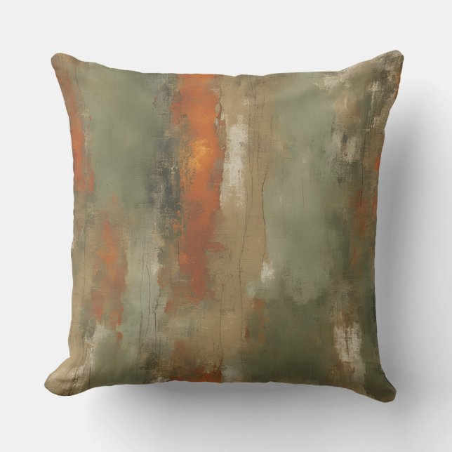 Coussin Résumé Sage et Orange Rayure en détresse (Recto)