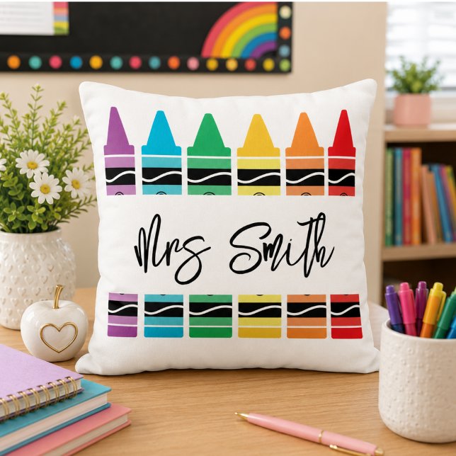 Coussin Retour à l'école Arc-en-ciel Professeur Vie (back School Rainbow Teacher Life Throw Pillow)