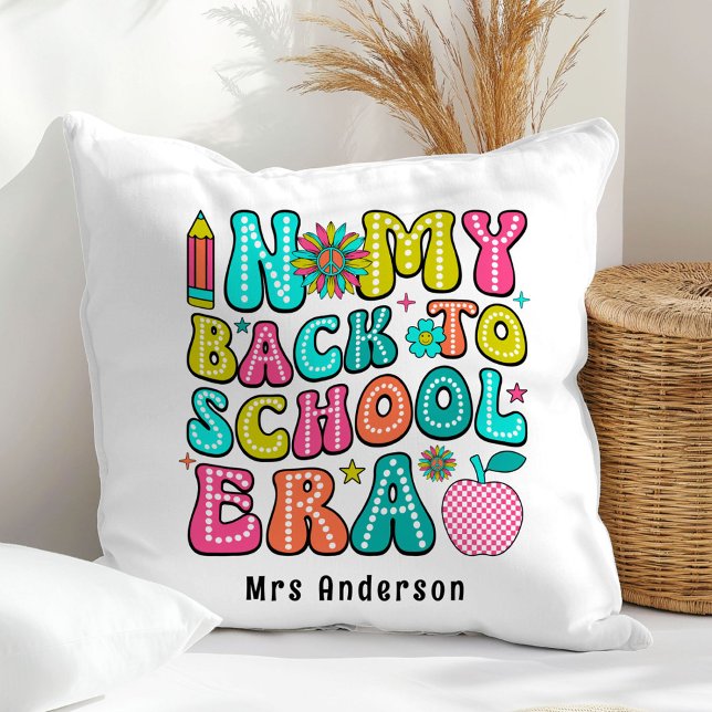 Coussin Retour à l'école enseignant rétro coloré  (Créateur téléchargé)