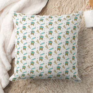 Coussin Retour au motif de bus et fournitures scolaires