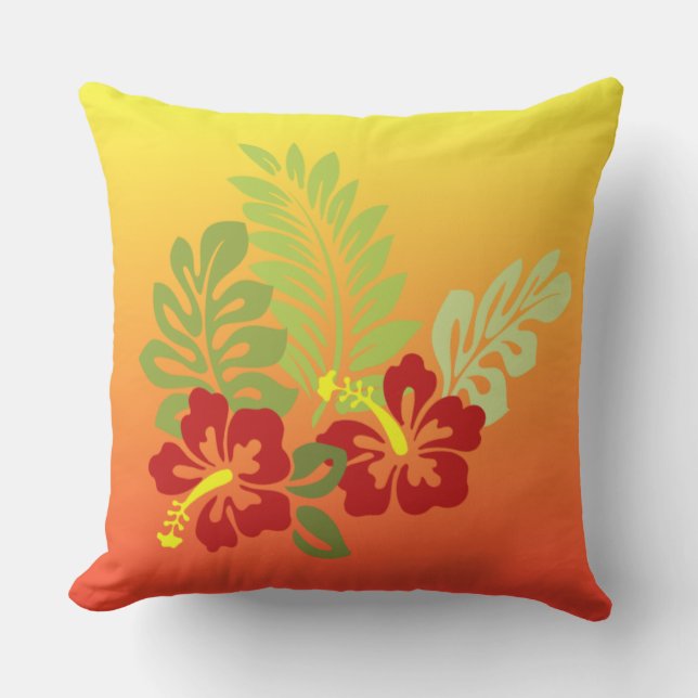 Coussin Retraite tropicale inspirée de l'Hibiscus & Sunset (Recto)