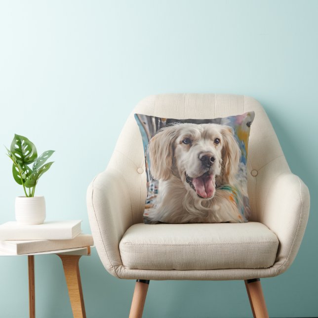Coussin Retriever doré avec des taches de peinture (Chaise)