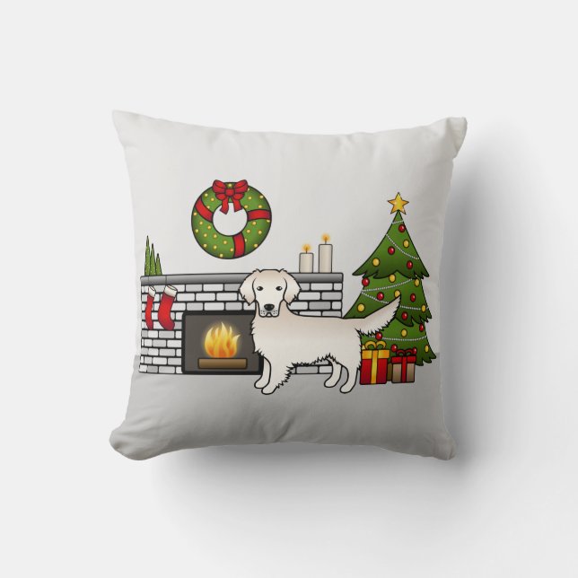 Coussin Retriever en or crème dans la salle de Noël (Recto)