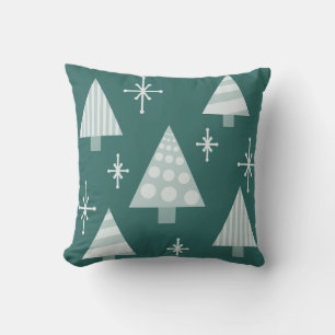 Coussin Retro 1950 Arbres de Noël Vert Turquoise