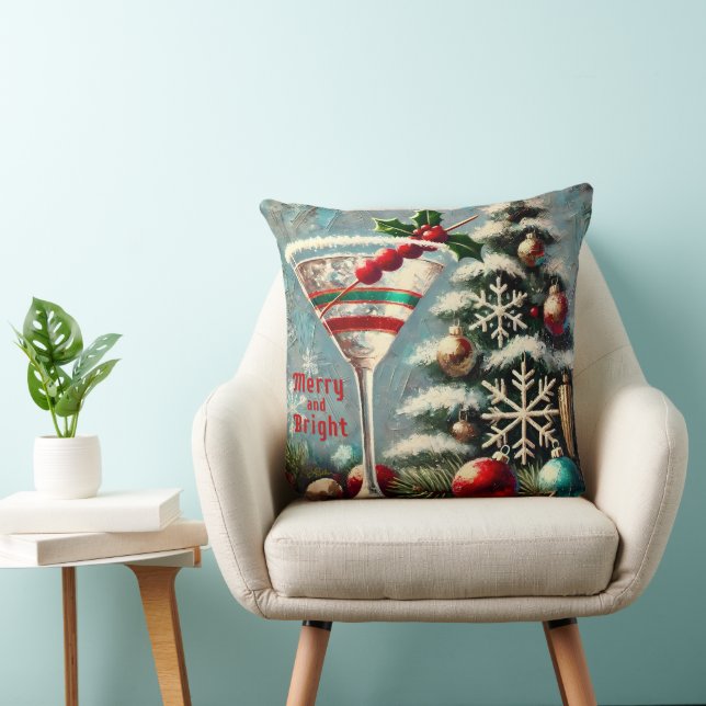 Coussin Retro 50 Cranberry Snowflake Noël Martini (Chaise)