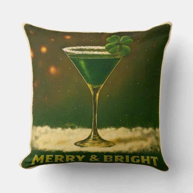 Coussin Retro 50s 4 Leaf Clover Irish Christmas Martini (Recto)