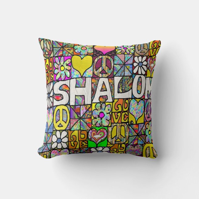 Coussin Retro 60s Psychedélique Shalom LOVE Jeu d'oreiller (Recto)