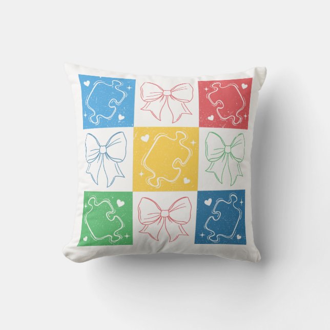 Coussin Retro À damiers Sensibilisation sur l'autisme Coqu (Recto)