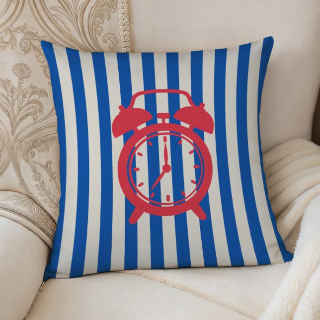 Coussin Retro Alarm Clock on Blue Stripes, Accent Pillow,  (Créateur téléchargé)